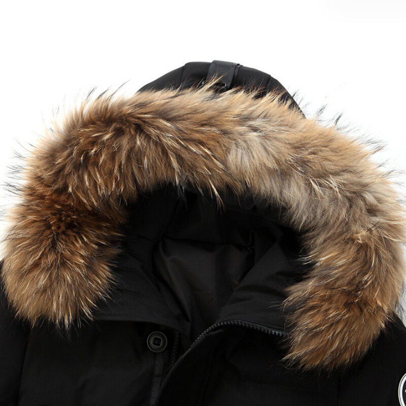 Abrigo largo con capucha para hombre, chaqueta cálida de plumón de pato 90%, Parka de piel, invierno, NZ410