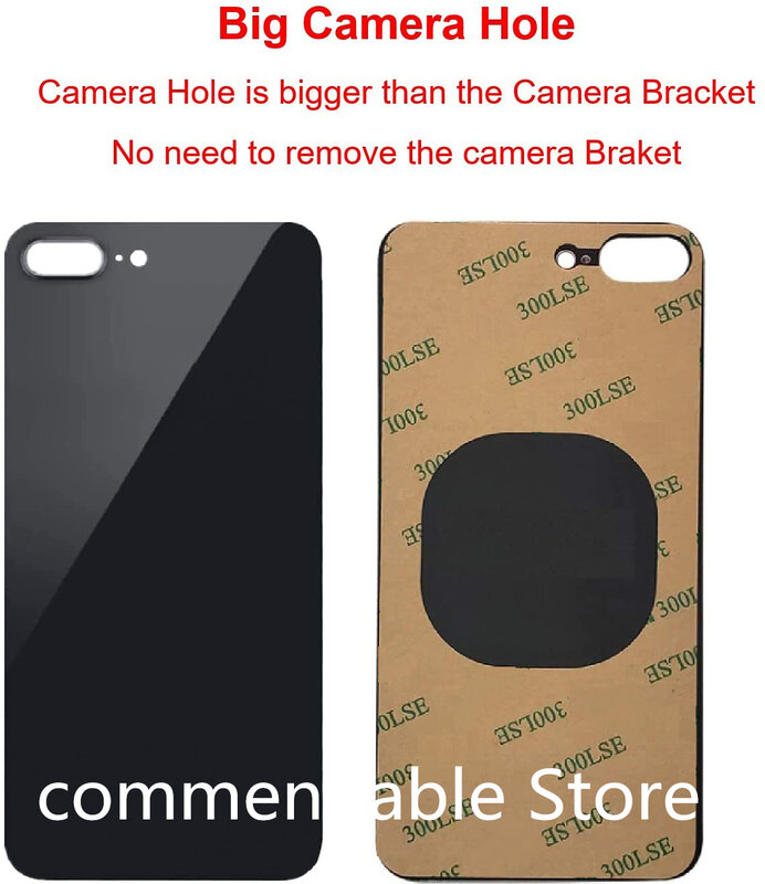 Tampa traseira de vidro para iphone 8 plus, peças de reposição, com logotipo original, câmera grande buraco