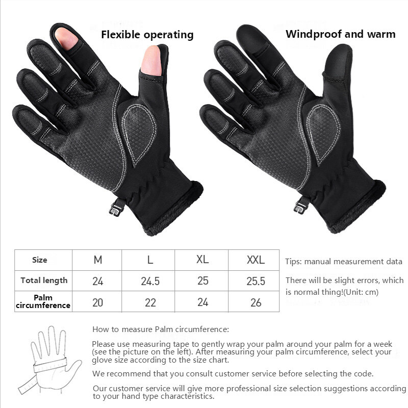 2 Finger Flip Fingerless Gloves Winter Fishing Gloves Non-slip Waterproof Warm Winter Gloves for Fishing Half-finger Gloves