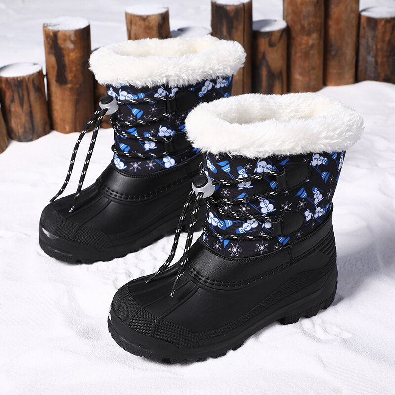 Зимние детские ботинки, теплые бархатные зимние ботинки для мальчиков, хлопковая подкладка, водонепроницаемая детская кожаная обувь, товар...