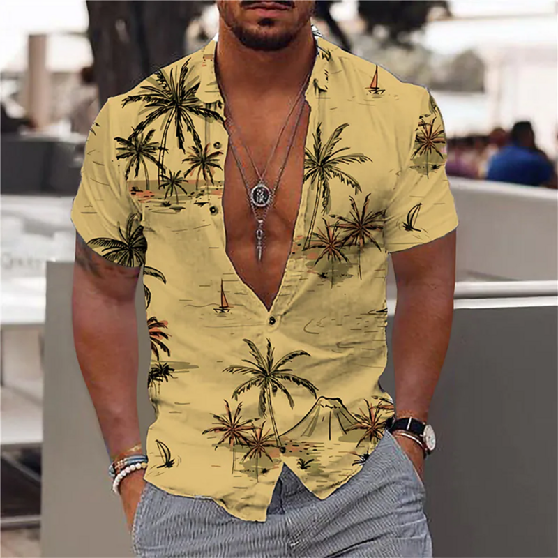 2022 코코넛 나무 셔츠 남성용 3d 프린트 남성용 하와이안 셔츠 비치 5xl 반팔 패션 탑스 티셔츠 남성 블라우스 Camisa