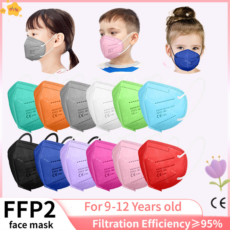 Mascarillas FFP2 KN95 para Niños y niñas, máscara protectora de 5 capas, FPP 2, 9-12