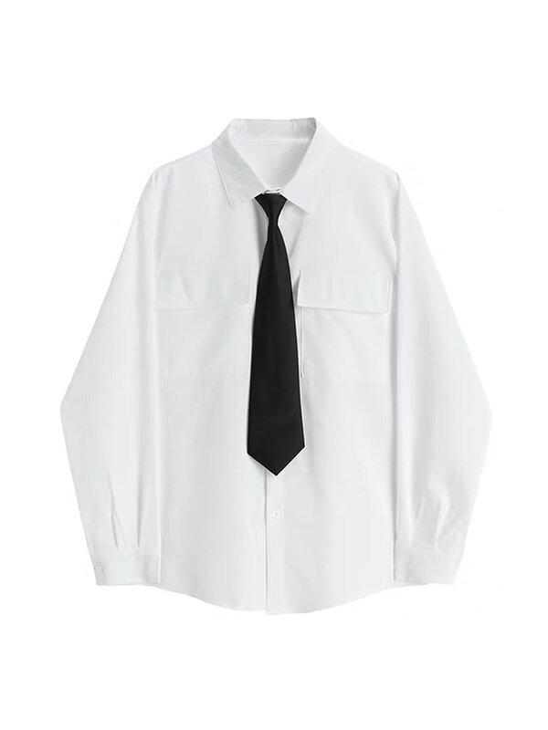 Camisas manga larga para escolares de mujer, ropa de calle Harajuku, Tops con corbata para mujer, estilo coreano JK Preppy, Primavera