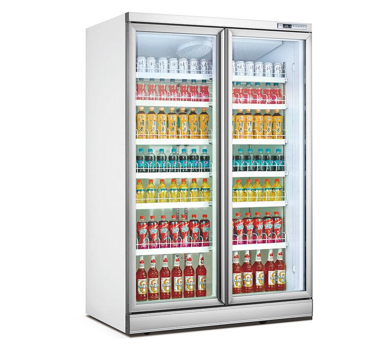 Supermarket Showcase Refrigerators Commercial upright double glass door beverage display