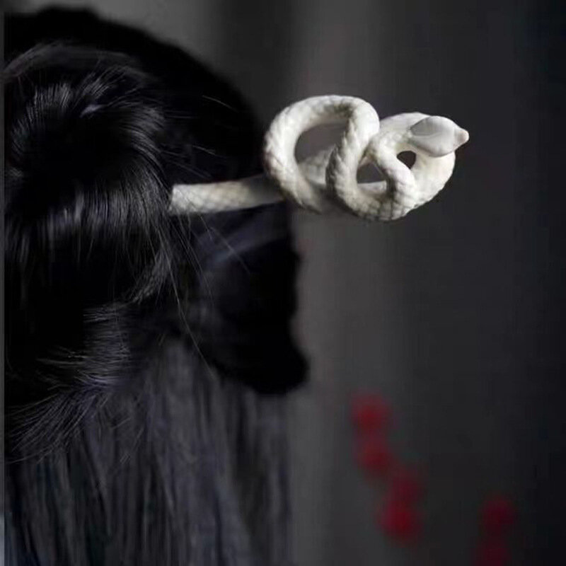 Gothic Black White Snake Hair Stick Jewelry Hairpin China Ancient Style Hair Clip Women Fashion Headwear Party Hair Accessories