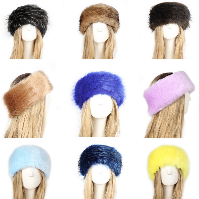 Serre-tête en fourrure russe pour homme et femme, couvre-chef épais et moelleux, Turban élastique large, accessoires pour chapeau de Ski, hiver