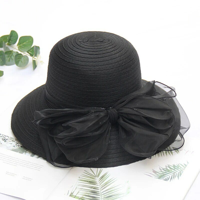 Novo elegante fascinator chapéus para mulher aba larga organza kentucky derby igreja vestidos de casamento fedora férias verão chapéu sol