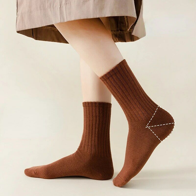 Chaussettes rétro en coton pour femmes, 1 paire, amples, longues, couleur unie, tricotées, printemps, 2023