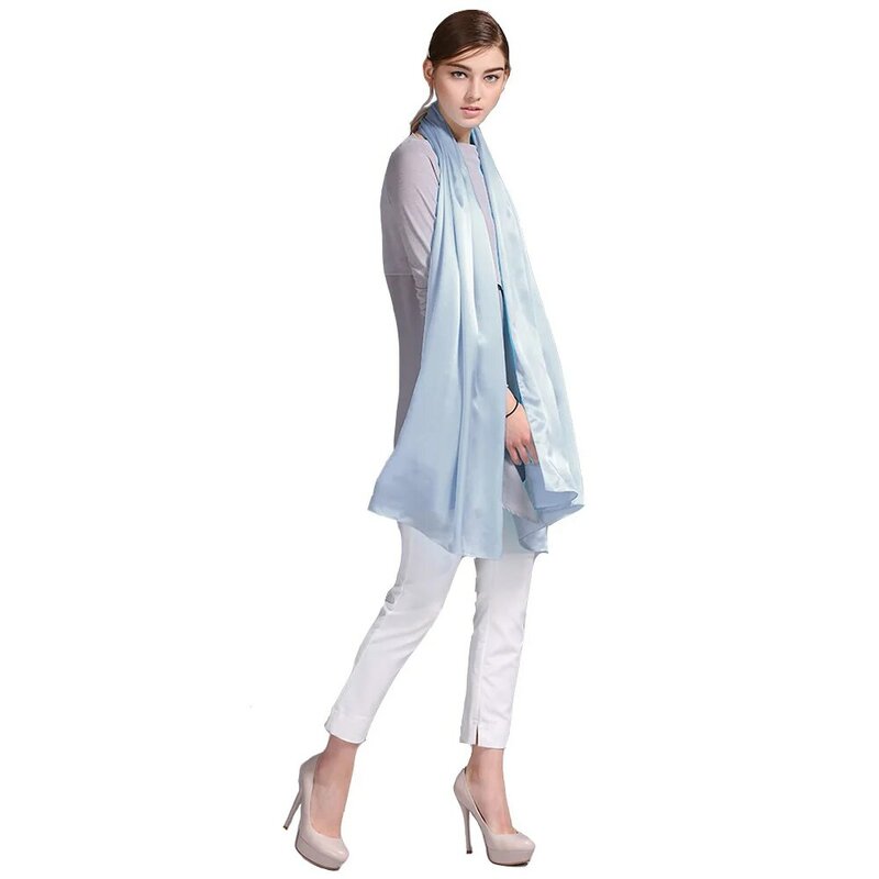 100% lenço de cetim de seda amoreira seda pura mulher longo xale 55x180cm cor sólida cinza azul 48