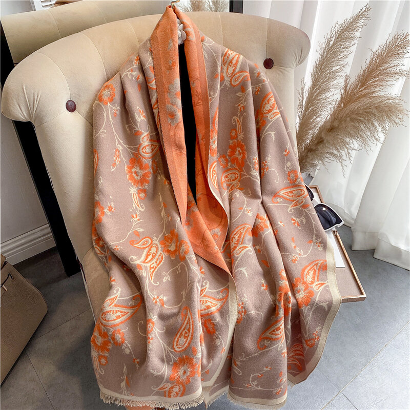 Bufanda de Cachemira cálida para mujer, chales gruesos con estampado de diseño, borlas, Pashmina, manta, Foulard, 2022
