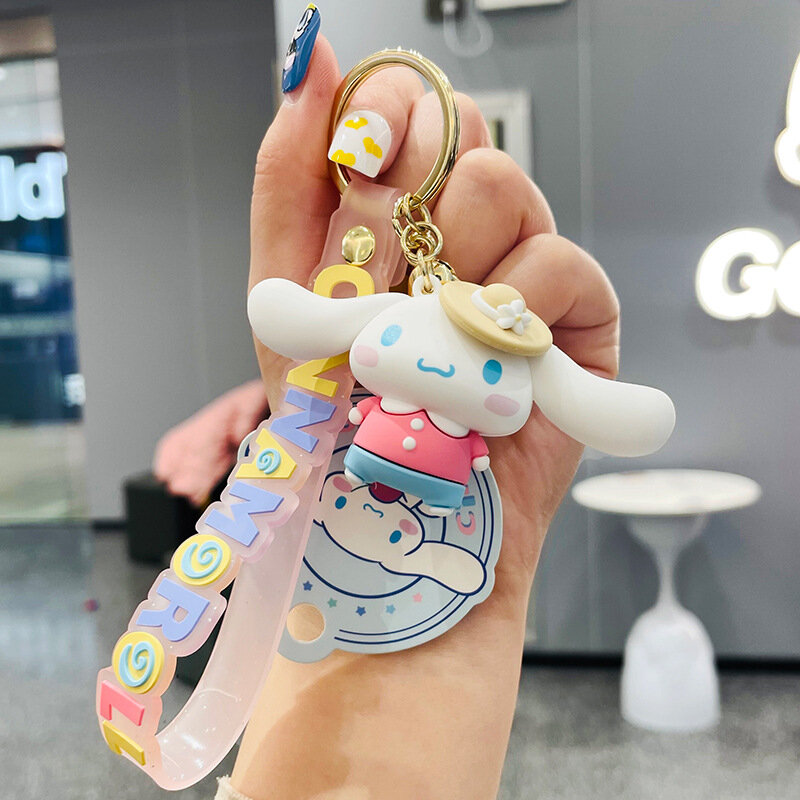 Kawaii Anime Sanrio Cinnamoroll Figurine Key Holder Keychain Key Chain Car Key Ring Mobile Phone Bag Hanging Doll Kids Toy Gifts