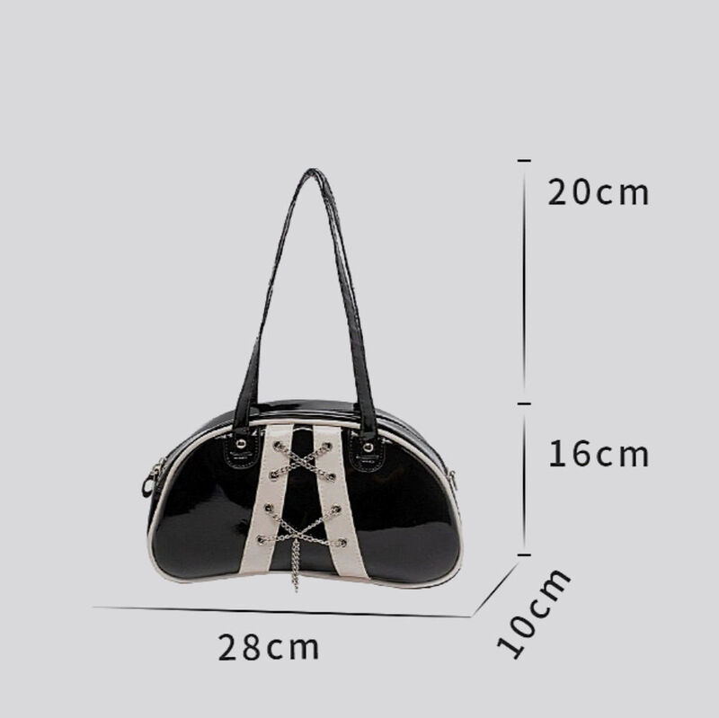 2022 Black Patent Leather Handbags Retro Vintage Womens Shoulder Bag Girls Fashion Satchel with Chain Clutch Bag Underarm Bags