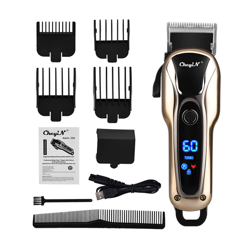 Cortador de cabelo elétrico, recarregável, usb, profissional, barbeiro, para homens, tela de led, digital com 4 pentes limite 48