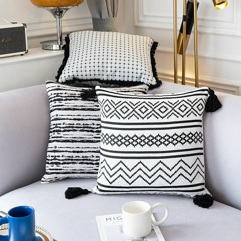 สีดำและสีขาวหมอน Nordic สไตล์ถักโมเดิร์นผ้าฝ้าย Pp Home Decor คุณภาพสูงโซฟาเบาะรองนั่ง2022