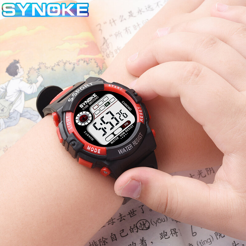 SYNOKE-reloj electrónico para niños y niñas, cronógrafo con pantalla LED, resistente al agua, deportivo, ideal para estudiantes