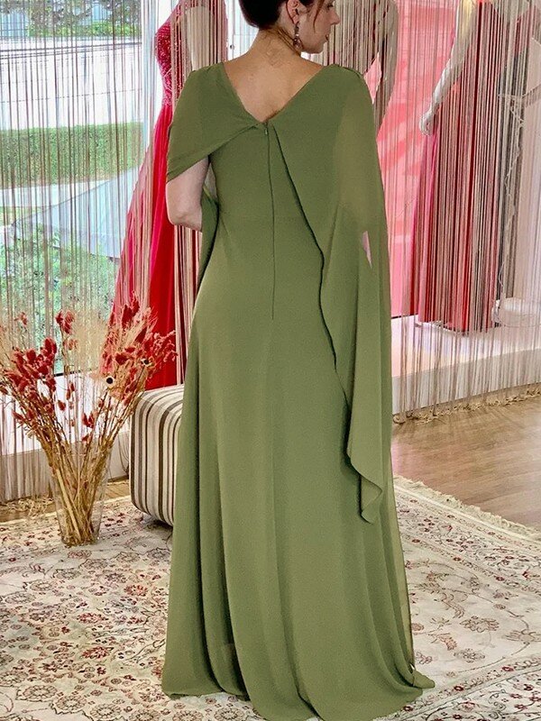 فستان أنيق أخضر زيتوني لأم العروس طويل بلا أكمام طول الأرض برقبة عالية Vestidos De Ocasión فساتين رسمية