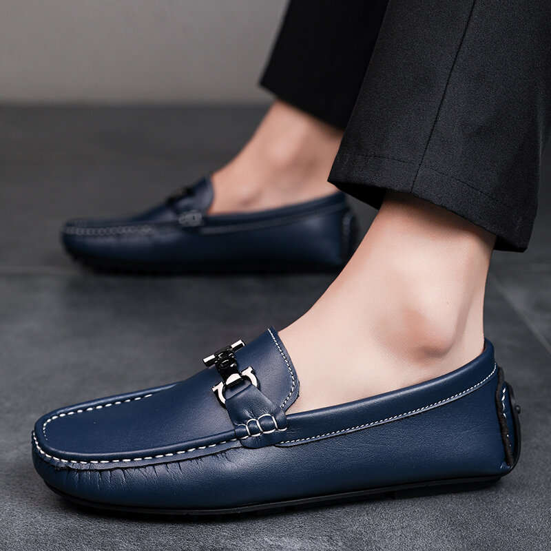 Fashion Men White Loafers Withoutlace Men Leather Driving Shoes Comfort Lightweight Flat Male Mocasines Shoes Mocasines Hombre