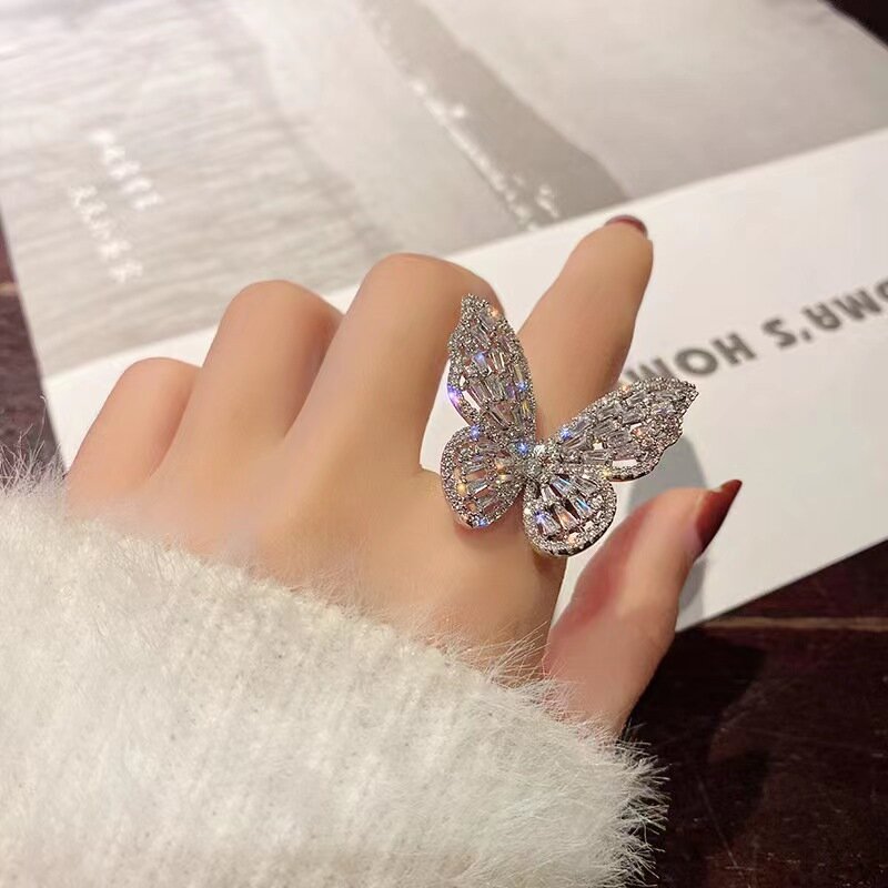 Luxus super fee Diamant Schmetterling öffnen index finger ring ins mode Koreanischen East Gate net rot kühlen wind ring weiblichen