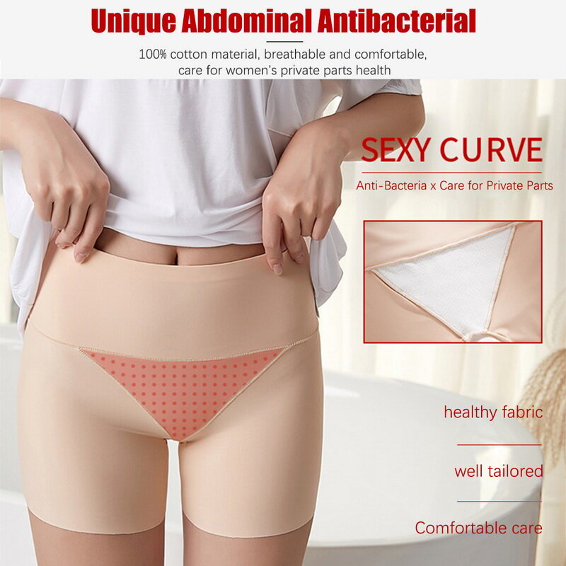High Waist Ice Silk Seamless Boxers For Women Plus Size Tummy Tuck Safety Shorts Slimming Women's Panties Summer Thin