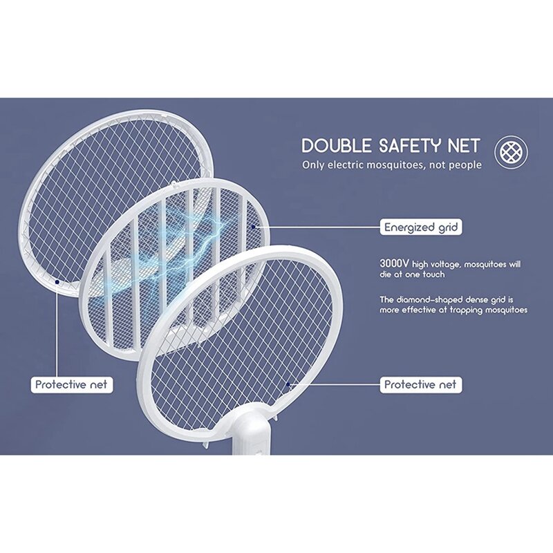 Electric Mosquito Swatter Mosquito Killer Lamp 3500V USB Rechargeable Angle Adjustable Electric Bug Zapper Fly Bat