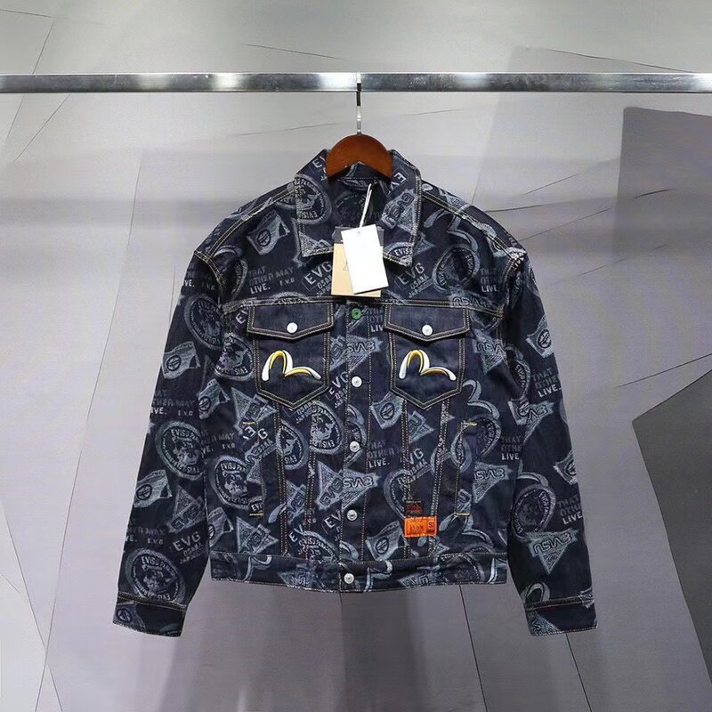 Жаккардовая вышитая японская куртка, мужской топ с принтом и логотипом чайки, джинсы высокого качества, Повседневная джинсовая куртка в сти...