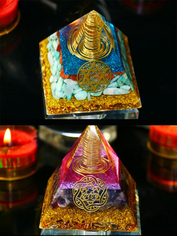 Orgonite reiki cura orgon pirâmide vida feliz cristal orgone sala de estar quarto decoração resina de trânsito artesanato ferramenta meditação