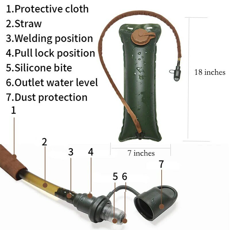 3 리터 물 가방 3 리터 TPU 라이너 파이프 야외 음주 캠핑 용품 3L 건강한 부드러운 플라스크 전술 장비