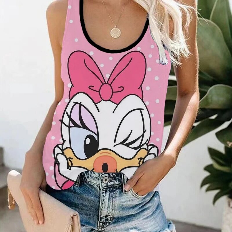 ฤดูร้อนสบายๆทุกวันสตรีเสื้อกั๊กแฟชั่น Graphic เสื้อกั๊ก Disney Minnie Mickey Mouse พิมพ์สุภาพสตรี Streetwear Tank Tops