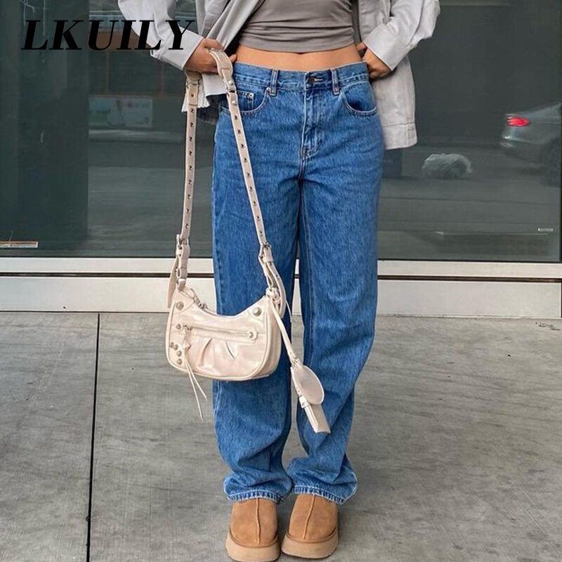 Pantalones vaqueros rectos holgados Harajuku para mujer, ropa de cintura alta, ropa de calle Y2K, estética cómoda, pantalones de pierna ancha