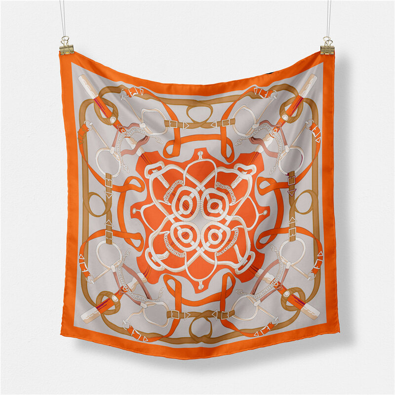 Pañuelo cuadrado con estampado para mujer, Bandana de seda de diseño de marca grande de 53cm, diadema de lujo, Hijabs, pañuelo para el cuello