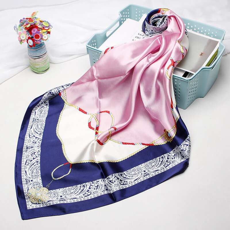 Kobiety 90*90cm kwadratowy jedwab luksusowy Design szalik z wzorem europa ameryka moda pani plaża ochrona przed słońcem szal hidżab damskie chusty