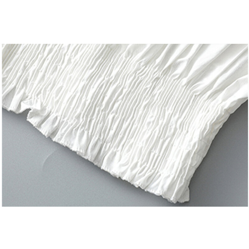 Kurze Korsett Taille Weiß Shirts frauen Frühling Sommer Neue Design Platz Kragen Blase Hülse Bogen Bluse Weibliche Tops Gericht stil