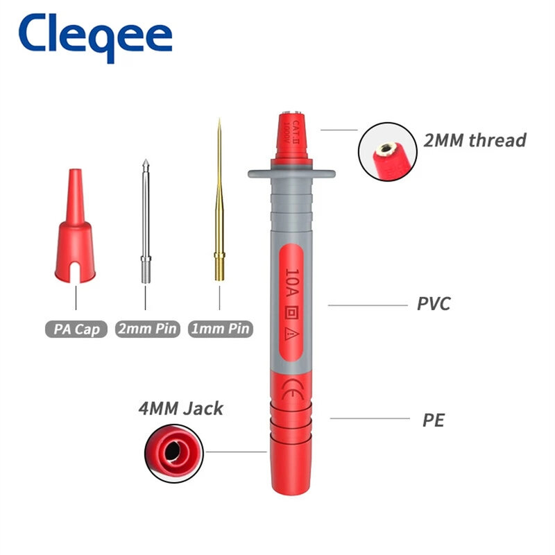 Cleqee-multímetro P8003, 1 Juego, 2 uds, Sonda, aguja dorada reemplazable, bolígrafo de prueba multiusos