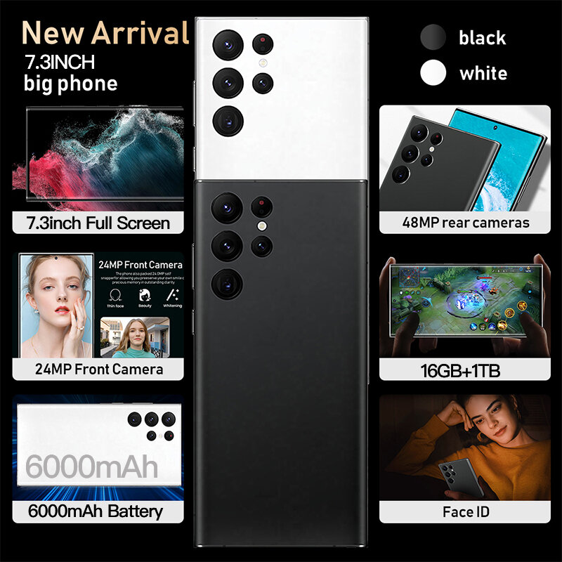 Galay – Smartphone S22 Ultra, téléphone portable, écran de 2022 pouces, 16 go de ram, 1 to de rom, batterie de 7.3 mAh, déverrouillage du réseau 5G, Version internationale, nouveau, 6800