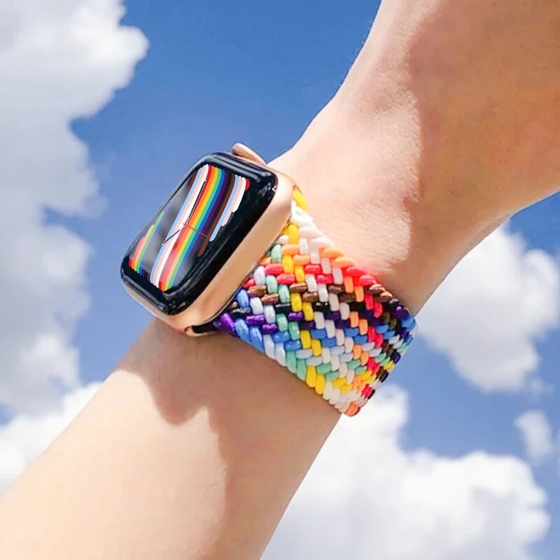Pride Braided Solo Loop Band For Apple Watch Se Strap 44mm 40mm Elastic Wristband Bracelets 41mm 45mm Series 765432 42mm38mm