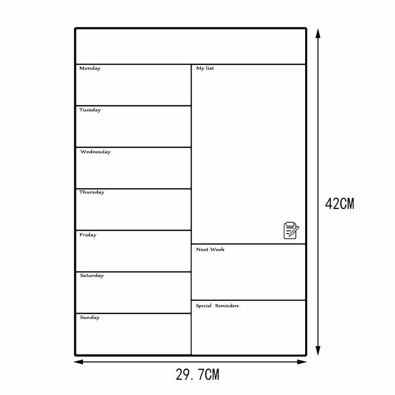A3 placa planejador semanal magnética folha de quadro branco para multiuso geladeira cozinha semanal calendário de placa branca para o planejamento do menu