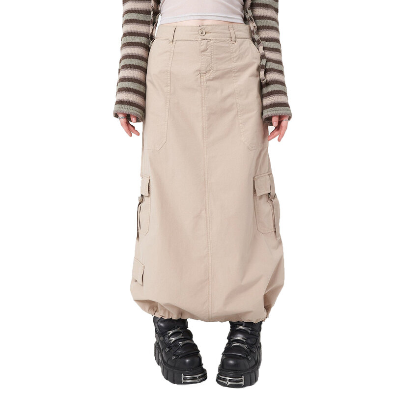 Jupe kaki multi-poches pour femmes, Style européen et américain, jupe d'outillage confortable et décontractée en coton cousu, nouvelle collection 2022