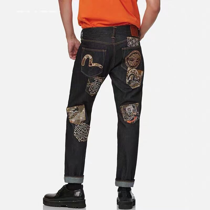 Y2k-pantalones vaqueros informales Retro para hombre, Jeans sueltos con bordado de flores, gaviota japonesa, ropa de diario