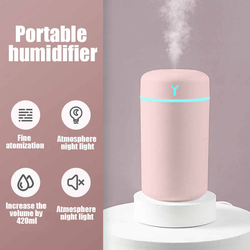 Humidificador de aire de 420ML, difusor de aceites esenciales ultrasónico con USB, luz suave romántica, minigenerador de niebla, purificador
