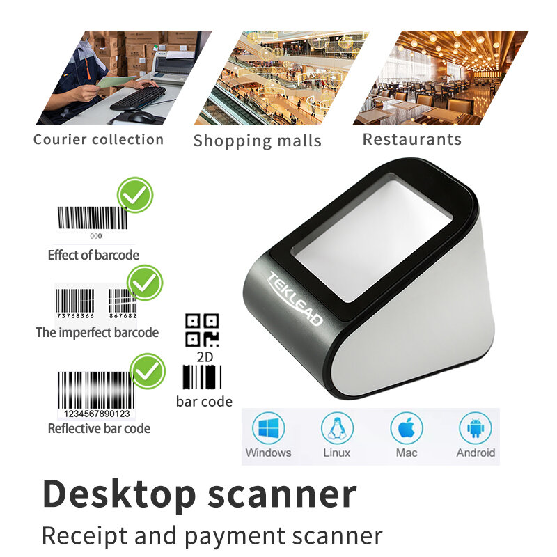 TEKLEAD Automatische 2D Barcode Scanner Hände-Freies USB QR Code Reader Mobile Zahlung für Shop Supermarkt Restaurant