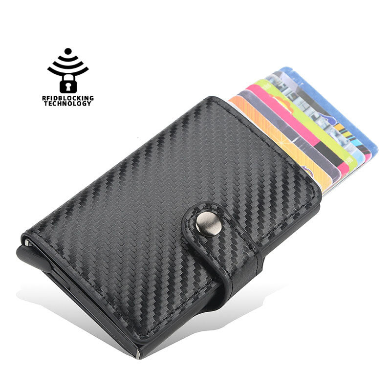 RFID Credit Card Holder for Men Women Metal carbon fiber Leather mini wallet Men's Card Holder