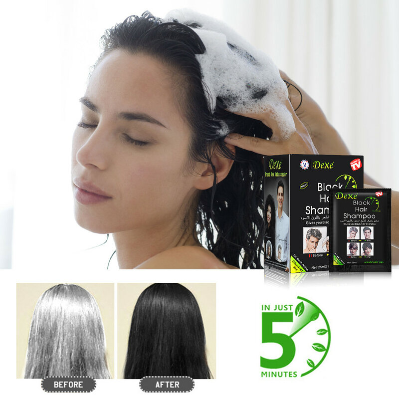 Shampoo de cabelo preto rápido para homens e mulheres, apenas 5 minutos de cabelo, cinza, branco para preto, cobertura vegetal natural, reparo de cor Nourish, anti perda de cabelo