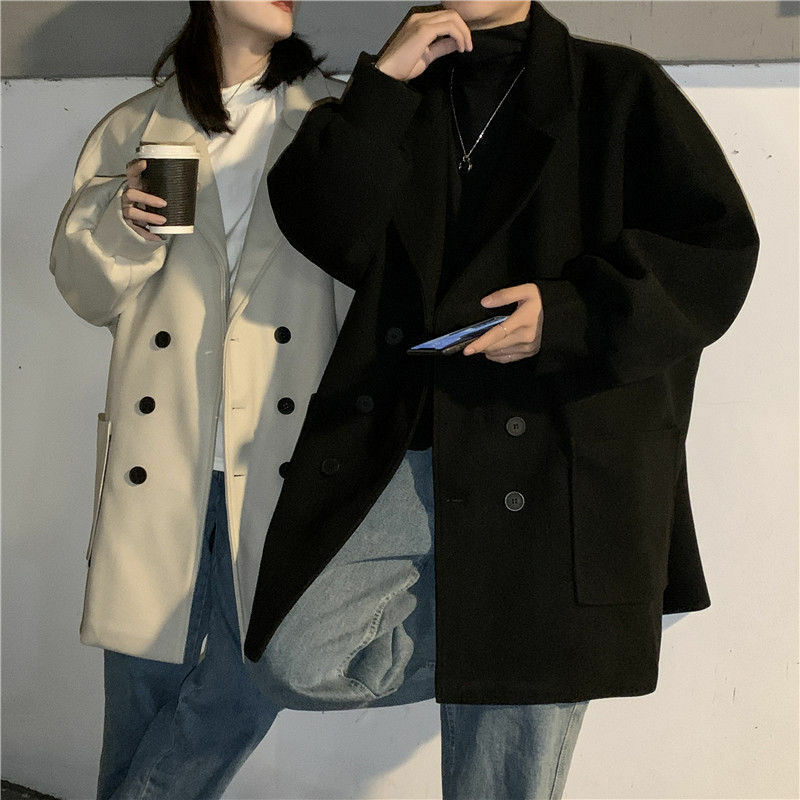 Jesienna i zimowa wersja koreańska średniej długości wełniany płaszcz damski luźna wiatrówka Trend wszechstronny wełniany płaszcz