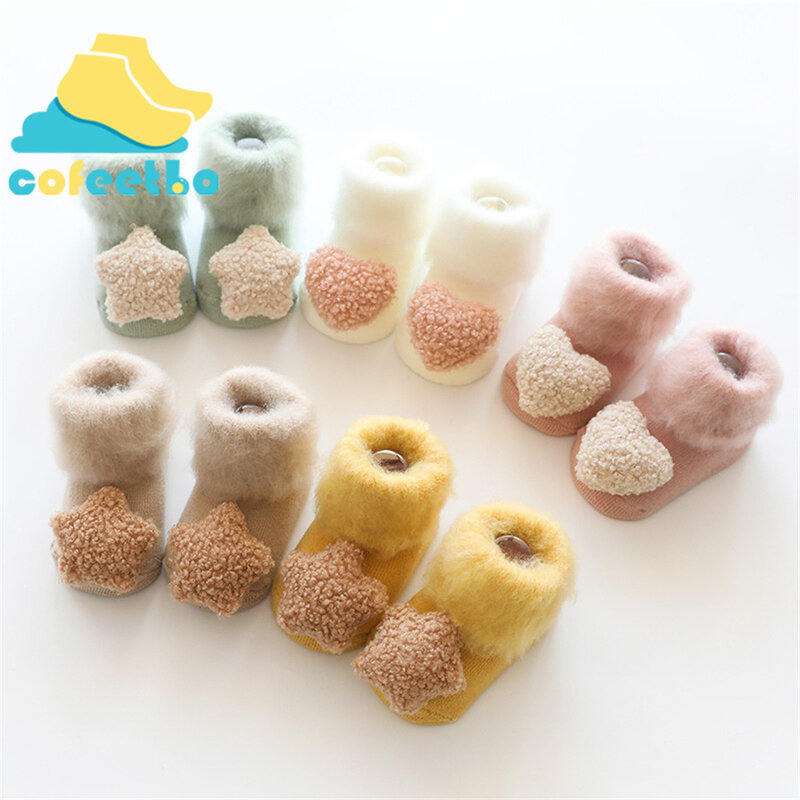 Hart Stervormige Baby Vloer Sokken Anti Slip Fluffy Pluche Warm Thicken Zachte Sokken Voor Pasgeboren Baby Peuter Winter Voet sokken