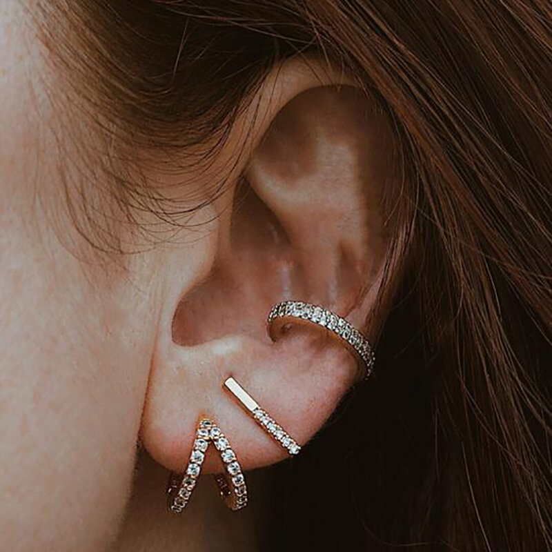 Tiande 1pc banhado a ouro clipe brincos para mulheres cz zircon falso piercing orelha manguito feminino brincos 2022 moda jóias atacado