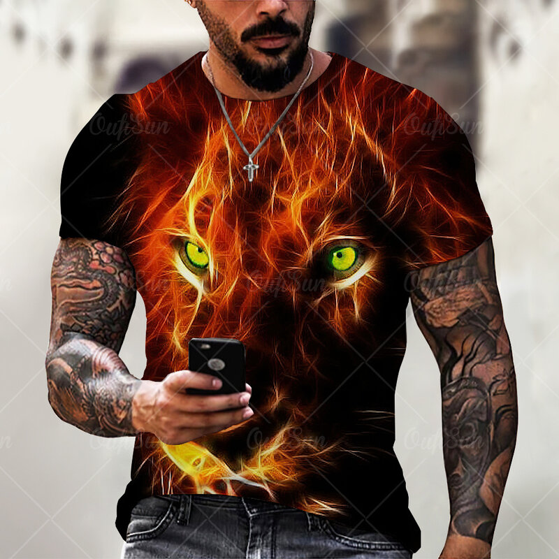 T-Shirt uomo estate leone modello animale Casual manica corta girocollo camicia oversize 2022 moda uomo t shirt stampa 3d vestiti