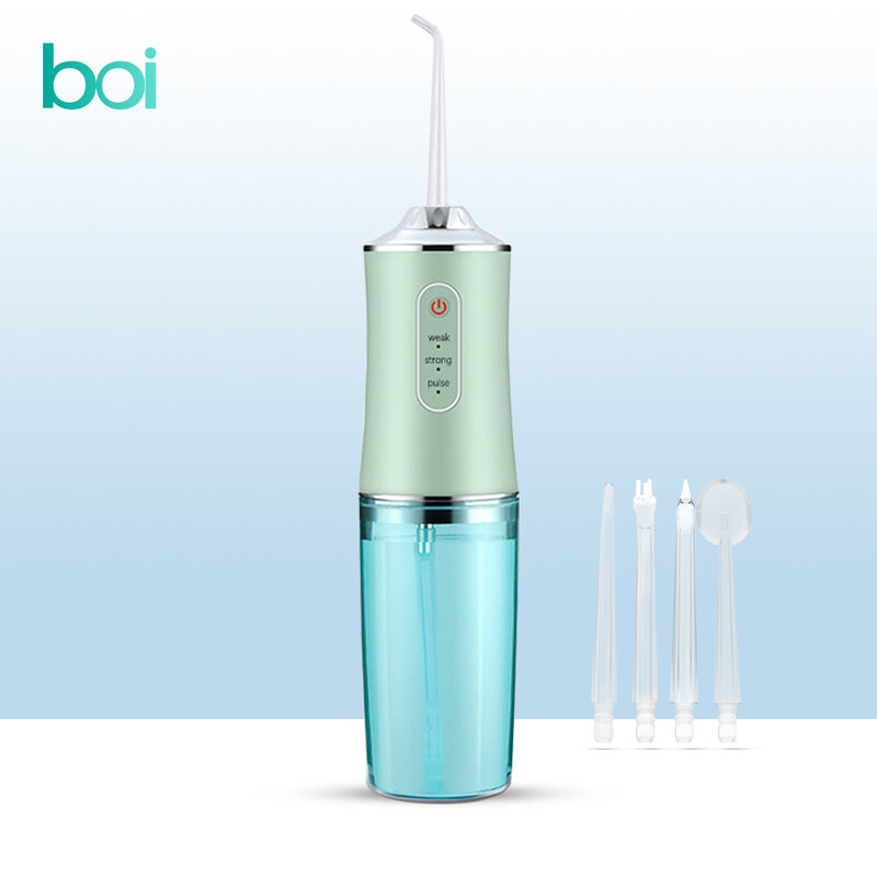 Boi-irrigador bucal eléctrico inteligente, 4 boquillas de chorro reemplazables de pulsos de agua, portátil, limpieza Dental, IPX7, 240ML