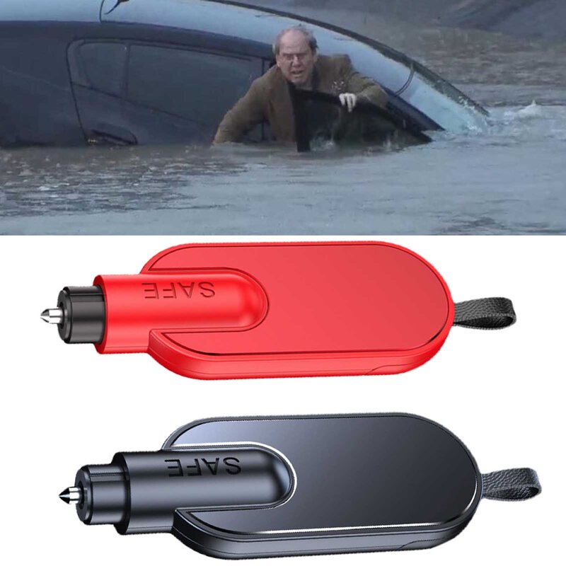 Marteau de sécurité pour voiture, coupe-ceinture de sécurité 2 en 1, outil d'évacuation pour brise-vitre de voiture avec pointe en acier au tungstène, noir/rouge