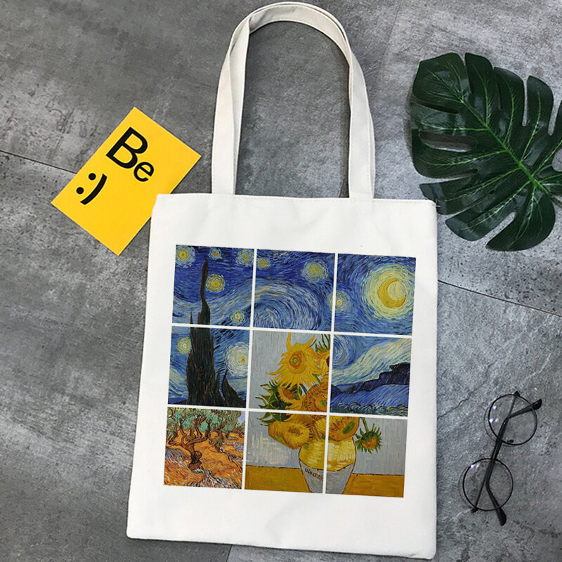 Сумка для покупок Van Gogh, сумка-тоут, Джутовая сумка, Женская Хлопковая сумка, сумка-тоут, сумки, многоразовые сумки, Экологическая сумка, ткан...