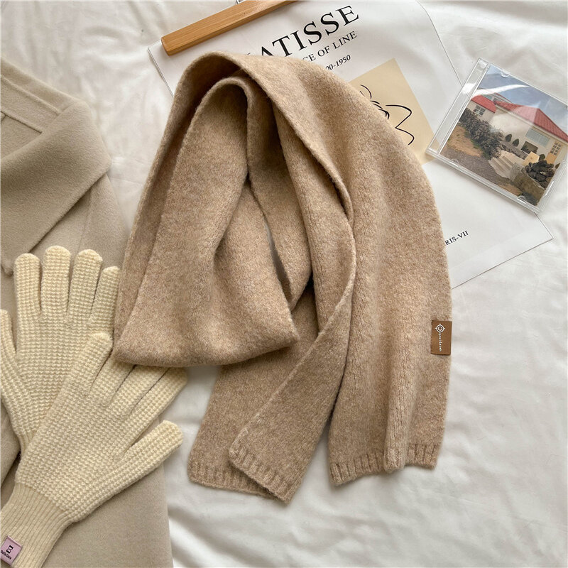 Beliebte Dünne Gestrickte Schal für Frauen Einfache Winter Warme Baumwolle Halstuch Woolen Garn Elastische Schals Foulard Bufanda 2022